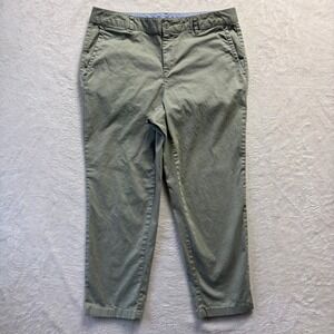 LL Bean Pants Women Sz 8‎ Reg Olive Green Cotton Casual Chino Classic Preppy